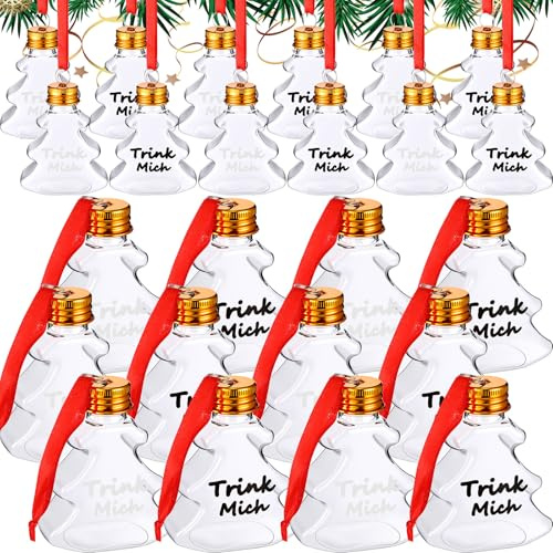 Nuenen Palline di Natale Riempibili di Liquore Whisky Bottiglia Sferica Natalizia in Plastica Sfere da Riempire 50 ml Trasparente Decorazione dell'Albero di Natale(24 Pezzi,Forma di albero di Natale)