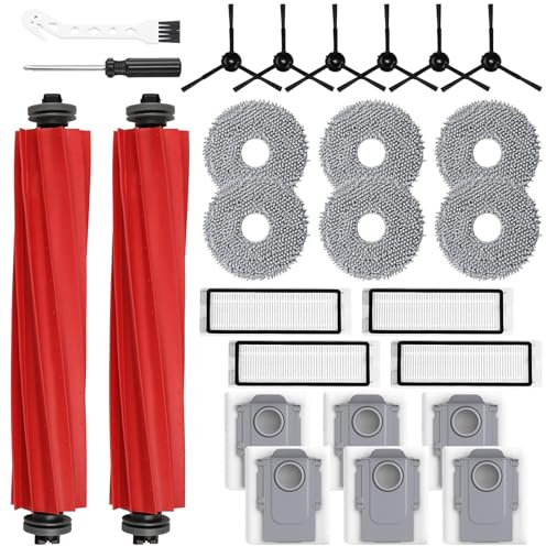 Lot de 26 accessoires de rechange pour Roborock Q Revo【Ne convient pas pour | Ne convient pas pour Qrevo S/Pro/Plus/MaxV : 2 brosses principales, 6 brosses latérales, 4 filtres HEPA, 6 serpillères