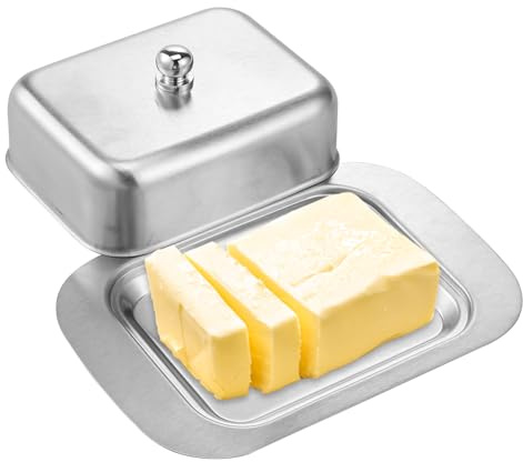 Butterdose Edelstahl 18.6x6.5cmx12cm Butterbehälter mit Griff Deckel Robust Langlebig Butter Aufbewahrung Frischeerhaltung für Butterblöcke Käse für Haushaltsküchen Restaurants Cafés (Silber)