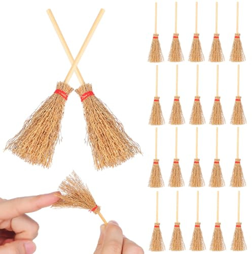BESPORTBLE 50 Mini Escobas para Casa De Muñecas Escoba En Miniatura para Decoración De Casa Pequeña Micro Paisajismo Halloween Y Manualidades DIY