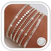 Morfetto 6 Piezas Pulsera Mujer Chapado en Oro de 18K Pulsera Acero Inoxidable Mujer Ajustable Cadena Cuentas Fígaro Pulseras para Mujeres Niñas