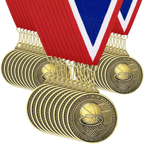 Kaxtde 30 Stück Basketball-Medaillen aus Metall, 5 cm, goldfarben