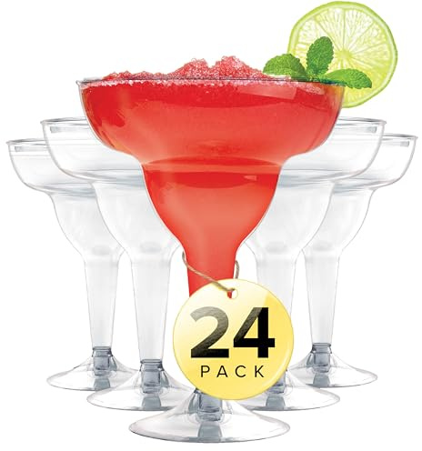 Stock Your Home Clear Plastic Margarita Glasses Disposable (Set of 24) Decorations for Cinco de Mayo Parties, Cocktail Cups for Tropical Party Supplies - Large 12 oz Hurricane Glasses
