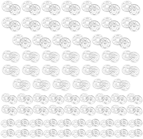 80 Paare Transparente Kunststoff Druckknöpfe zum Annähen, Runde Unsichtbare Annähknöpfe 4 Größen (7mm 10mm 12mm 15mm) für Kleidung DIY Hemden Hosen Basteln