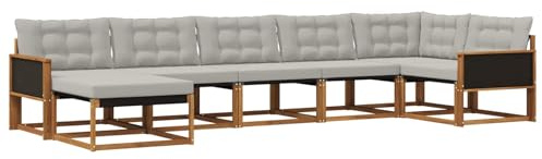 vidaXL Outdoor-Sofagarnitur mit Kissen 7 pcs Natürlich und Hellgrau, Moderne Garten-Sofa-Garnitur, langlebige Möbel, schicker Sitzplatz, wetterfest, Bequeme Relaxoase