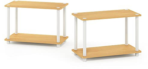 Furinno Turn-N-Tube 2-Tier Regale / Beistelltische Set, Holz, Buche / Weiß, 59.9 (Breite) x 40 (Höhe) x 29.5 (Tiefe) cm