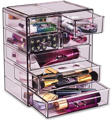 (3 Large, 4 Small Drawers, Purple) - Sorbus Cosmetics Makeup and Jewellery Big Purple Storage Case Display- 3 Large and 4 Small Drawers Space- Saving, Stylish Acrylic Bathroom Case