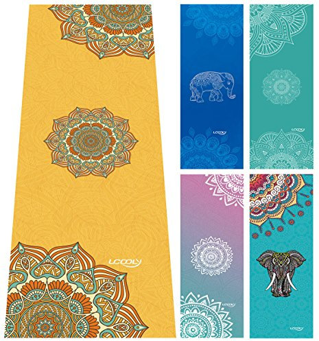 Microfaser Yoga Handtuch, Matten Handtuch Mit Smart Ecke Taschen Und Elastische Schlaufe, Rutschfeste Hot Yoga Handtuch Für Bikram, Pilatus, Fitness 63 X 183 Cm Von Ucooly, Damen, Mandala-Yellow