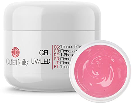 Gel UV 3 en 1 UV/LED Monophase Rose 50ml = Base + Construction + Finition/Gel Monophase (3 en 1) - Outlet Nails
