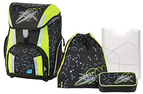 Schneiders Vienna 78342-080 - Schulranzenset Smart mit Sportbeutel, Schlamperetui und Heftbox, Space Ship, 4 teilig