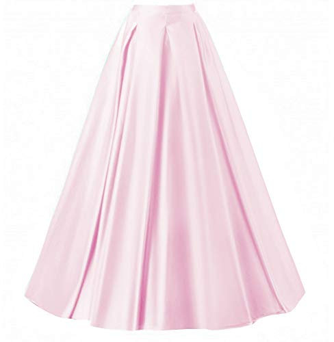 Diydress Gonna lunga da donna, in raso, a vita alta, con tasche, Rosa, M