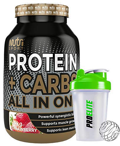 Nutrisport Protein + Complex Carbs All in One 1.4kg / 1400g + Shaker (Strawberry)