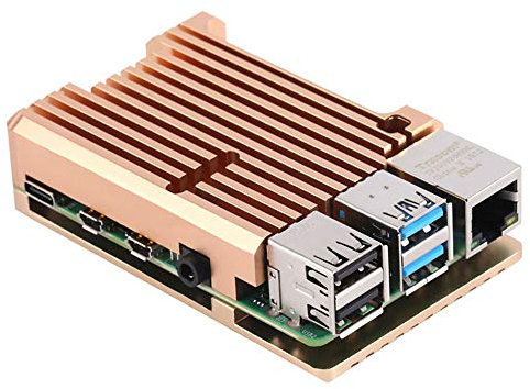 ZkeeShop Aluminum Case Alloy Armor with Cooling Heatsink Dual Fan Compatible for Raspberry Pi 4 Model B (Not Include Raspberry Pi Board) (Gold Without fan)