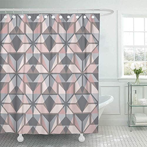 JOOCAR Design Shower Curtain, Hygge Scandinavian Pastel Pink and Grey Nordic Winter Style Abstract Celebratory, Waterproof Cloth Fabric Bathroom Decor Set with Hooks