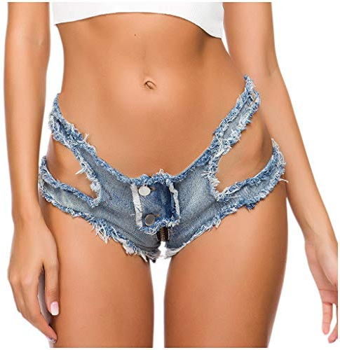 Hot Sexy Jeans Shorts Sommer Party Nacht Club Hotpants Denim Kurz Hosen Damen High Waist Mini Tanga Lochjeans Zerrissenes Gewaschene Löcher Hotpant Frauen Mädchen Ausgefranste Seil String Dessous