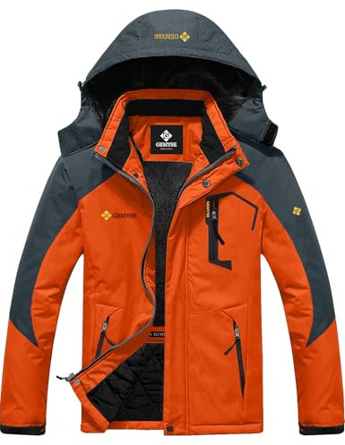 GEMYSE Veste de Impermeable hiver ski pour homme Résistant Coup-vent Chaud Blouson de ski Manteau hiver homme,Orange Gris,2XL