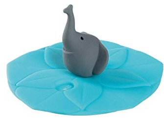 Leonardo Bambini Trinkglas-Deckel 1 Stück, spülmaschinengeeignete Glas-Abdeckung, BPA-frei, Elefant, hellblau, grau, 9 cm Ø, 018726