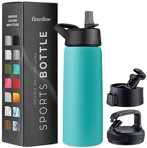 Triple Insulated Stainless Steel Water Bottle with Straw Lid - Flip Top Lid - Wide Mouth Cap (750 ML) Insulated Water Bottles, Keeps Hot and Cold - Great for Hiking & Biking (Cheery Turquoise)