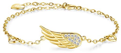 Billie Bijoux 925 Sterlingsilber Frauen Engels Flügel justierbares Kettenarmband Diamant weißes Gold überzogenes Knöchel Armband Frauen Geschenk (Gold)