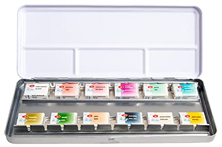 White Nights russischer Aquarellkasten, Sonderedition letter it out loud, inkl. 12 ganzen Näpfen hochwertiger russischer Aquarellfarbe mit hoher Brillanz und Leuchtkraft