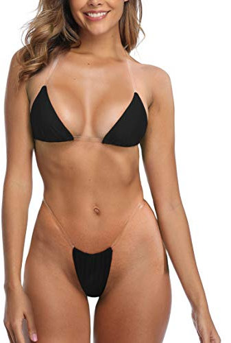 SHERRYLO Bikini perizoma spalline trasparenti Cheeky brasiliano micro perizoma bikini costume da bagno per le donne sexy senza linea abbronzatura costume da bagno, 20110-nero, S