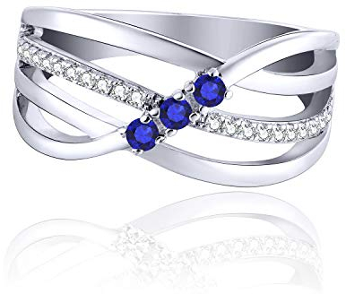 JO WISDOM Damen Ring breit Silber 925 mit 3A Zirkonia September Geburtsstein Saphirfarbe Swarovski Verlobungsring,Schmuck für Frauen