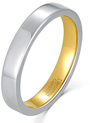Cloyo Ringe Partnerringe Schlicht Verlobungsring Bicolor Ring Wolfram Eheringe 4mm Weißgold Ring Damen Freundschaftsring Hochglanz Größe 65 (20.7)