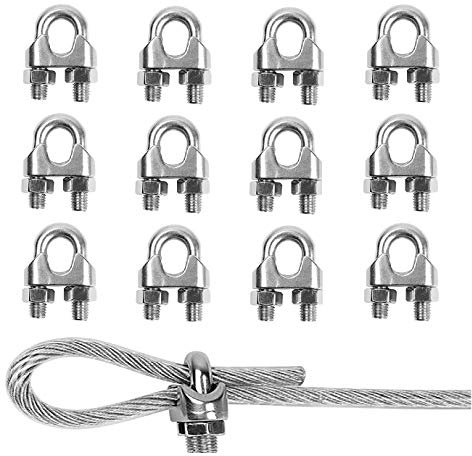 TERF® 12 Pcs Wire Rope Cable Clip Clamps M3 for Ø 3mm (1/8) Wire Rope Cable Grip Galvanized Steel U Bolt Saddle Fastener for Rigging Rope and tension cable Garden Tension Wire Ropes