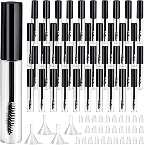 Maitys 40 Pcs 10 ml Empty Mascara Tubes with Eyelash Wand, Refillable Mascara Bottles and Funnels, Eyelash Serum Container for Castor Oil, DIY Cosmetics, Travel and Sample Size Packaging, Black