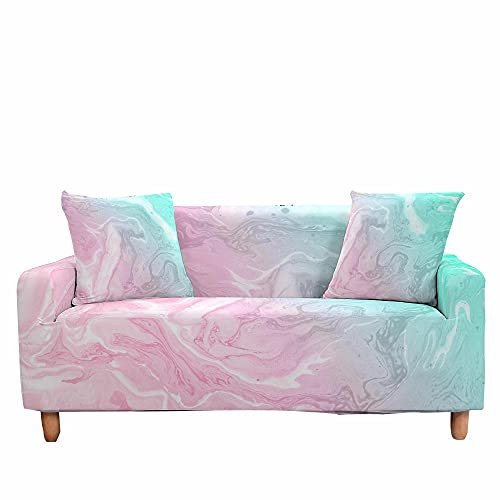 Fansushop Stretch Sofabezug Stretch Antirutsch Sofaüberwürfe mit Armlehnen, 3D Marmorierung Ecksofa L Form Sofa/Couchbezug/Sesselbezug für Wohnzimmer Wohnkultur (Rosa erröten,3 Sitzer/190~230cm)