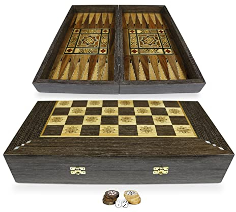 Elessar Neu 50 x 50 cm Holz Backgammon Tavla/Schachspiel/Dame Brett BT 506 mit 30 Holz Backgammon Steine