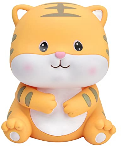 Tier Kinder Spardose Karikatur Lächeln Tier Handbemalt Handwerk Sparschwein Ornamente Kunststoff Sturzfest Sparbüchse Geschenke Niedliche Sparkasse in Tigerform für Jungen und Mädchen, 14x12 cm (#1)
