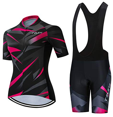 Ensemble maillot de cyclisme pour femme Cuissard à bretelles Tenues Vêtements d'été pour vélo de route, L