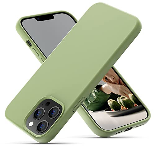 OIIAEE Silicone Case Designed for iPhone 13 Pro Max Case, Ultra Slim Shockproof Protective Liquid Silicone Phone Case with Soft Anti-Scratch Microfiber Lining, 6.7 inch, Matcha Green
