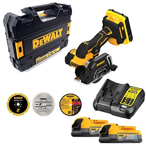 DeWALT DCS438E2T-GB 18V Brushless Cut Off Tool with 2 x 1.7Ah Powerstack Batterys Kitbox and Charger