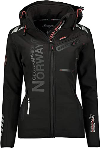 Geographical Norway REINE Lady – Veste/Softshell Femme, Blouson coupe vent resistant et impermeable – Jacket à capuche Outdoor (as4, alpha, m, regular, regular, Noir/Noir, M)