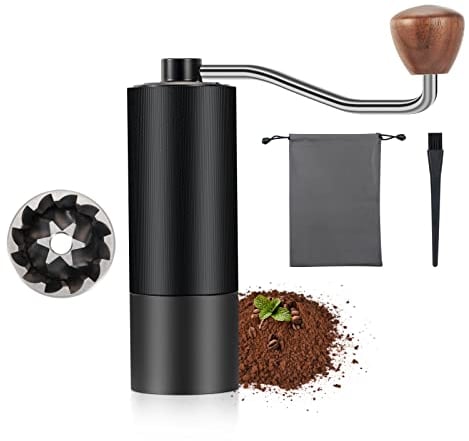 Kaffeemühle Manuell,Edelstahl Handkaffeemühle mit Kegelmahlwerk Mahlgrad und Holzgriff,Präzises Einstellbar Kaffee Handmühle für Espresso und Handgebrühter Kaffee,Fein Bis Grob Gemahlen, Extra-Bürsten