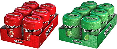 Trident Fresh Bottle Fresa- Chicles sin Azúcar con Sabor a Fresa - 6 Botes de 82,6 g & Fresh Bottle Hierbabuena- Chicles sin Azúcar con Sabor a Hierbabuena - 6 Botes de 82,6 g