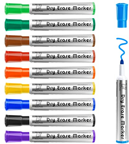 maxtek Whiteboard Markers Bullet Tip, Dry Wipe Pens for White board Flip Chart, Low Odor Whiteboard Pens, White Board Markers Erasable for School Office Home - Assorted Colours (Pack of 10)