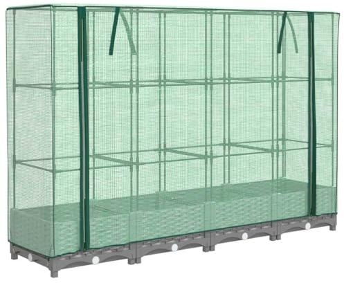 Roanoer Aiuola rialzata con serra, 160 x 40 x 123 cm, effetto rattan, fioriera con tunnel in pellicola per verdure, erbe e fiori, grigio, giardino, balcone, serra con telaio in ferro