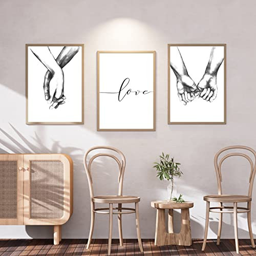 Laughhe Set de 3 Posters Imprimés Muraux de Qualité Supérieure, Affiches Noir et Blanc Tenant par la Main Murale Chambre Tableaux Décoration Peinture, Sans Cadre sur Toile Poster Pour Maison (40x50cm)