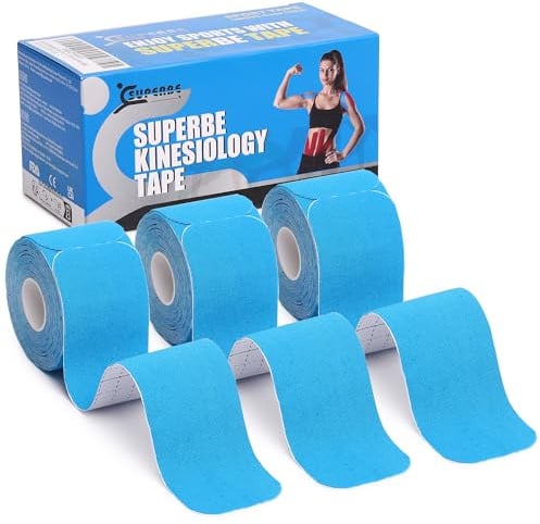 SUPERBE Precut Kinesiology Tapes (3 Rolls Pack), Sports Tape Muscle Tape for Pain Relief, Muscle Support, Recovery and Physio Therapy (Blue)