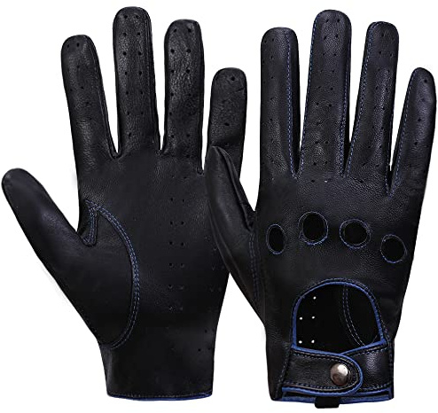 MGGMOKAY Guantes de conducción de cuero con pantalla táctil para hombre sin forro