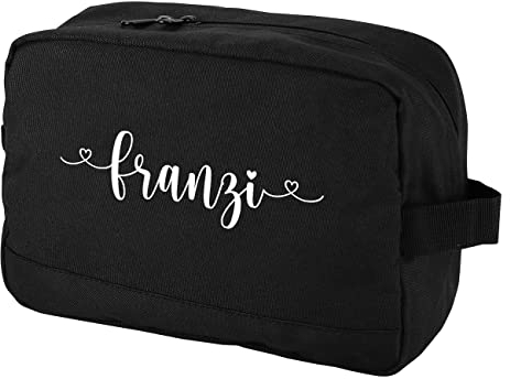 Herz & Heim® Personalisierter Kulturbeutel mit Wunschname oder -Text Bedruckt / 25 x 17 x 8 cm / 100% Polyester Schwarz - Name