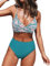 CUPSHE Damen Bikini Set Crossover V Ausschnitt High Waist Tank Bademode Zweiteiliger Badeanzug Swimsuit Grün/Paisley M