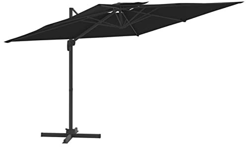 Yolola Alu Ampelschirm mit Doppeldach Gartenschirm Balkonschirm Ampelschirm Sonnenschirm Schwarz 300x300 cm Outdoor Schirm Ampelschirm Sonnenschirm Balkon Wasserdicht