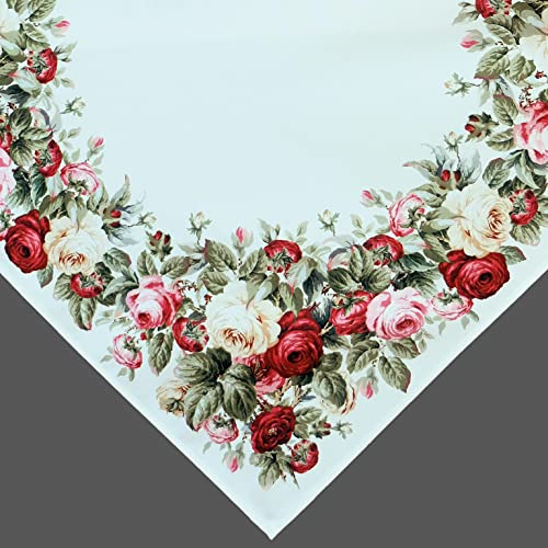 texpot Tischdecke 85 x 85 cm mit Rosen Druckmotiv Tischläufer 100% Polyester Frühling Sommer Blumen