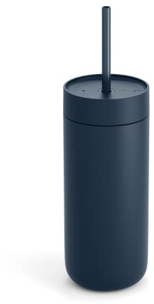 Fellow 16 oz Carter Cold Travel Mug for Water, Iced Tea, Coffee, Smoothies, Iced Coffee & More - Stainless Steel Vacuum-Insulated Iced Coffee Tumbler with Spill Resistant lid and Straw - Stone Blue