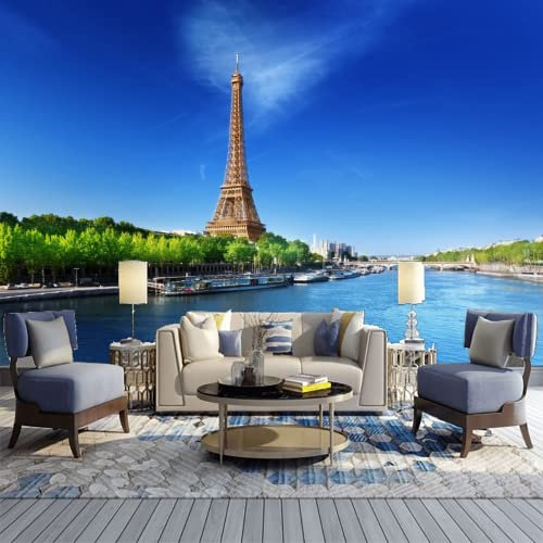 GIVLWF Papier Peint de 3D Paysage De La Seine à Paris Au Lever Du Soleil, Bâtiment Tour Eiffel Panoramique Déco Mural - pour Salon Chambre D'Enfant Décoration Murale 150 x 105 cm