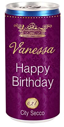 Herz & Heim® City Secco Happy Birthday Perlwein mit Wunschname (weiß trocken) 200 ml